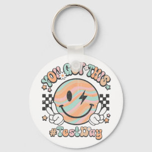 Groovy Smile Face This You Got Rock The Test Day Keychain