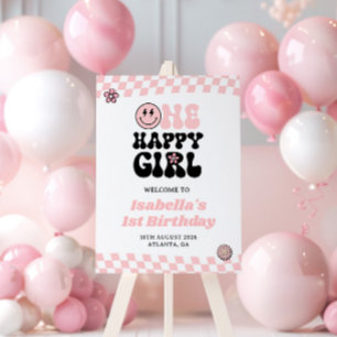 Groovy Smiley Face One Happy Girl 1st Birthday Foam Board