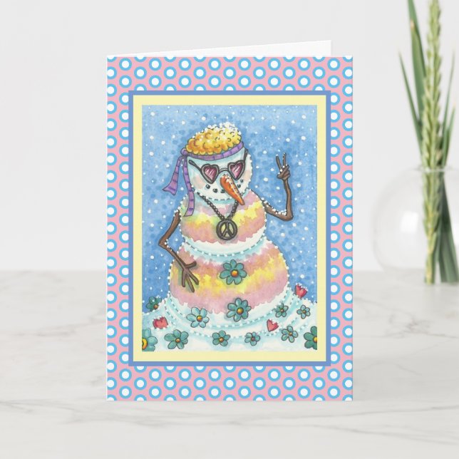 GROOVY SNOWMAN PEACE CHRISTMAS GREETING CARD V (Front)