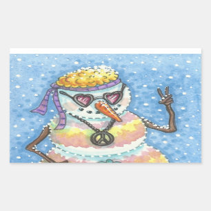 GROOVY SNOWMAN, PEACE SIGN CHRISTMAS STICKERS Rec