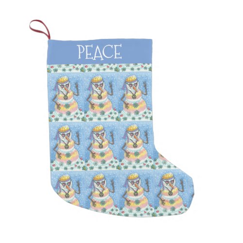 GROOVY SNOWMAN PEACE SIGN HIPPIES LOVE TIE DYE SMALL CHRISTMAS STOCKING