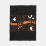 Groovy Social Worker Ghost Halloween School Social Fleece Blanket
