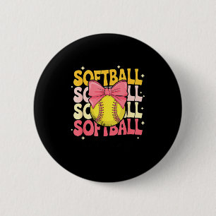 Groovy Softball Coquette Bow Softball Lover Softba Button