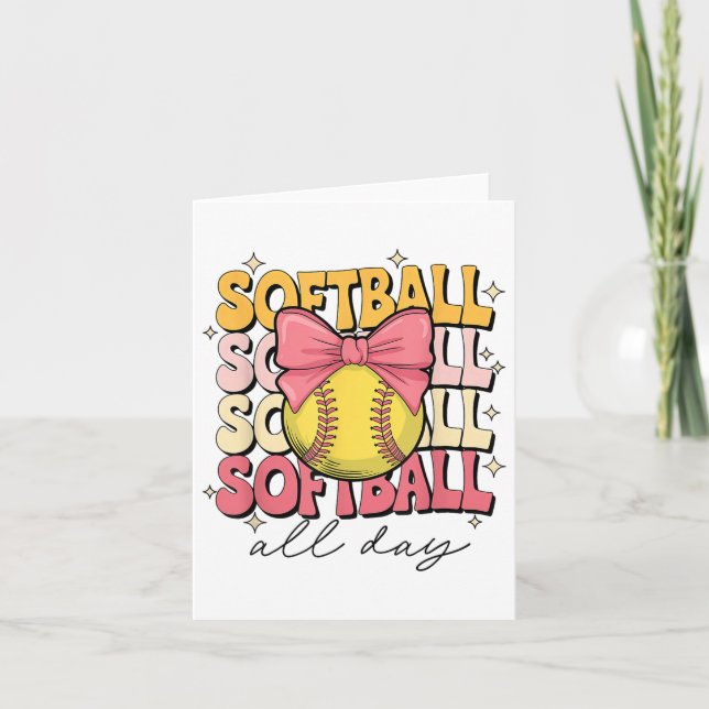 Groovy Softball Coquette Bow Softball Lover Softba Card (Front)