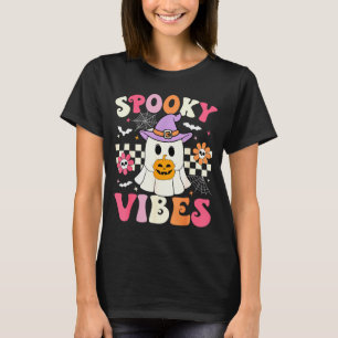 Groovy Soky Vibes Retro Ghost Holding Pumpkin Hall T-Shirt