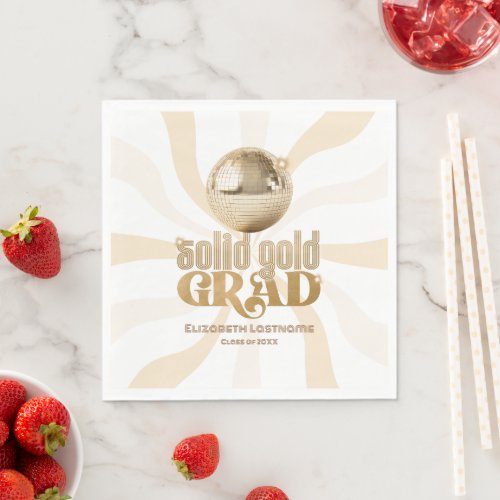 Groovy Solid Gold Grad Disco Graduation Party Napkins
