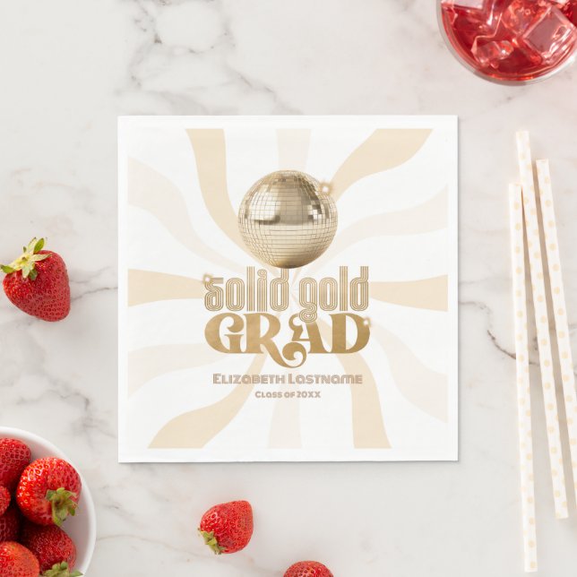 Groovy Solid Gold Grad Disco Graduation Party Napkins (Insitu)