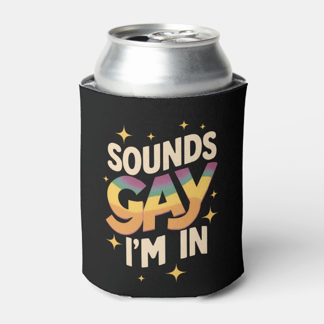 Groovy Sounds Gay I'm In LGBT Rainbow Pride  Can Cooler (Can Front)