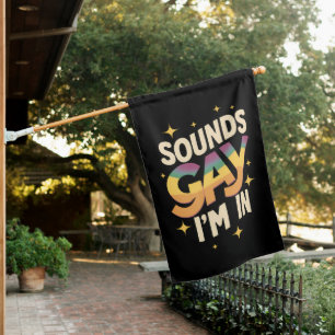 Groovy Sounds Gay I'm In LGBT Rainbow Pride House Flag