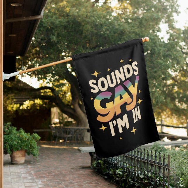 Groovy Sounds Gay I'm In LGBT Rainbow Pride  House Flag (In SItu)