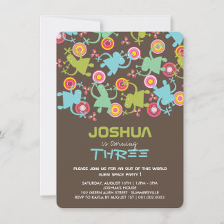 Groovy Space Aliens Kids Boy Birthday Party Invite