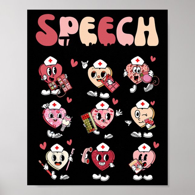 Groovy Speech Therapy Valentine's Day Heart Slp Va Poster (Front)