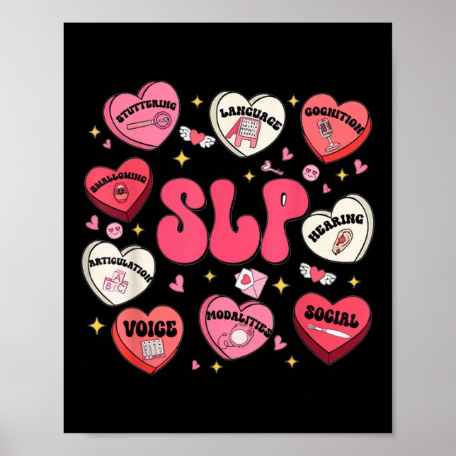Groovy Speech Therapy Valentines Day Heart Slp Val Poster (Front)