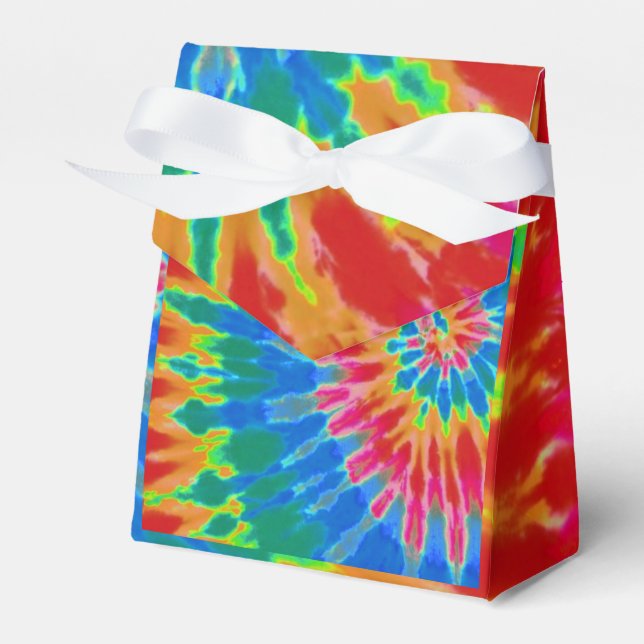 Groovy Spiral Rainbow Tie Dye Favor Boxes (Front Side)