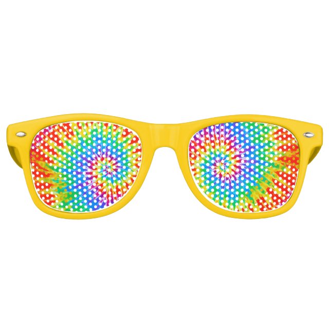 Groovy Spiral Rainbow Tie Dye Retro Sunglasses (Front)