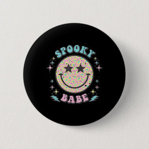 Groovy Spooky Babe Face Happy Halloween Costume Re Button