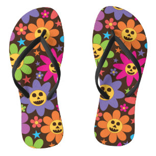 Groovy Spooky Colorful Flowers Halloween  Flip Flops