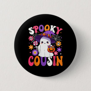 Groovy Spooky Cousin Halloween Ghost Pumpkin Hallo Button
