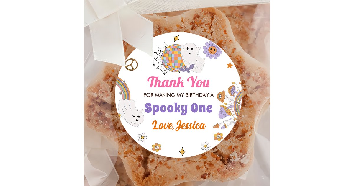 Groovy Spooky Halloween Cute Birthday Party Classic Round Sticker | Zazzle