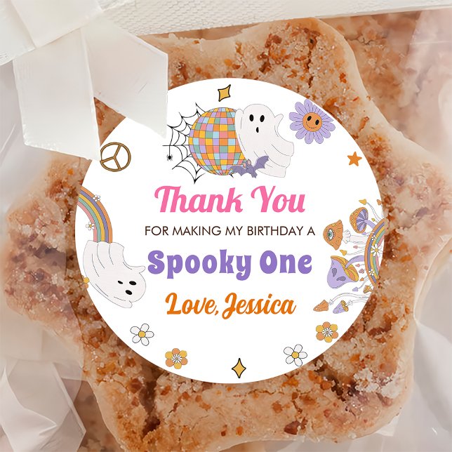 Groovy Spooky Halloween Cute Birthday Party  Classic Round Sticker (Creator Uploaded)