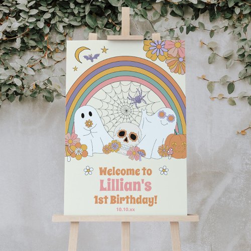 Groovy Spooky Halloween Ghost Party Sign
