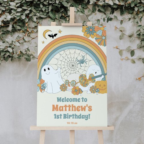 Groovy Spooky Halloween Ghost Welcome Sign