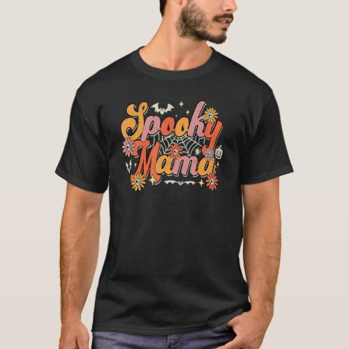 Groovy Spooky Mama Retro Halloween Ghost Witchy Sp T_Shirt