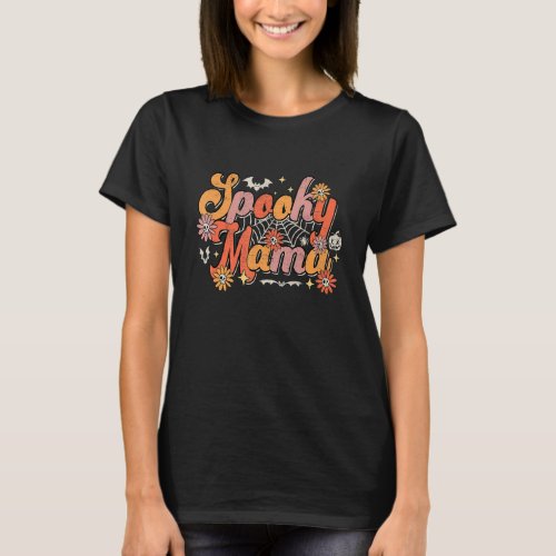 Groovy Spooky Mama Retro Halloween Ghost Witchy Sp T_Shirt