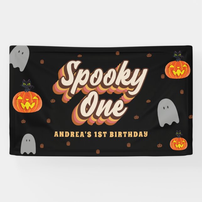 Groovy Spooky One 1st Birthday Halloween Retro 70s Banner (Horizontal)