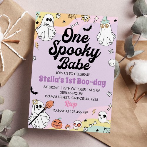 Groovy Spooky One Ghost 1st Birthday Invitation