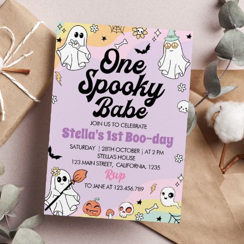 Groovy Spooky One Ghost Birthday Invitation