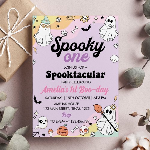 Groovy Spooky One Ghost Birthday Invitation