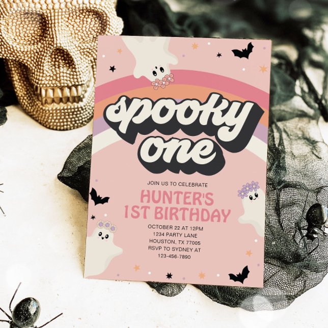 Groovy Spooky One Girl 1st Birthday Halloween Invitation (Creator Uploaded)