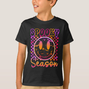 Groovy Spooky Season Floral Hippie Smile Halloween T-Shirt