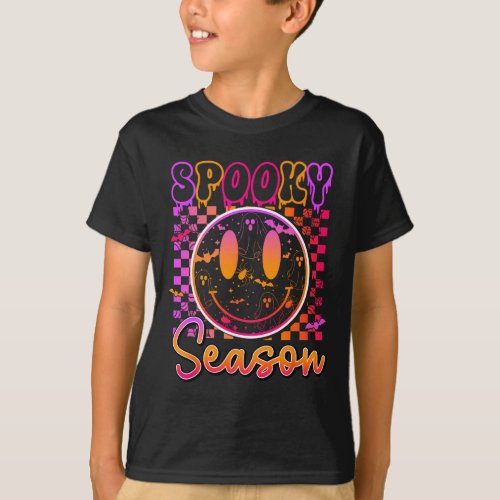 Groovy Spooky Season Floral Hippie Smile Halloween T_Shirt