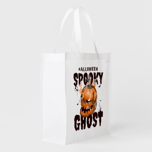 Groovy spooky season ghost halloween t_shirt grocery bag