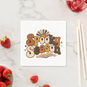 Groovy Spooky Season Retro Halloween Postcard Napkins