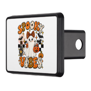 Groovy Spooky Vibes Cute Boo Ghost Halloween Hitch Cover