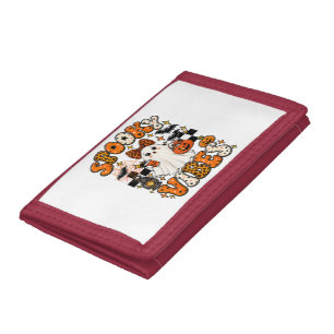 Groovy Spooky Vibes Cute Boo Ghost Halloween Tri-fold Wallet