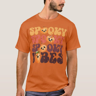 Groovy Spooky Vibes Vintage Pumpkin Ghost Hippie H T-Shirt