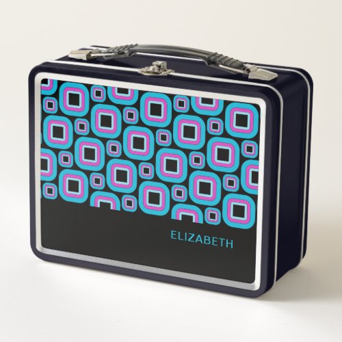 Groovy Square Pattern Personalized Metal Lunch Box