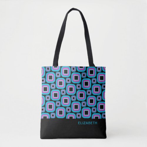 Groovy Square Pattern Personalized Tote Bag