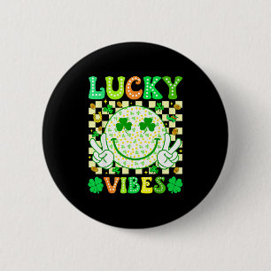 Groovy St Patricks Day Lucky Vibes Shamrock Women Button