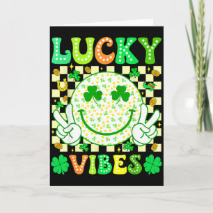 Groovy St Patricks Day Lucky Vibes Shamrock Women Card