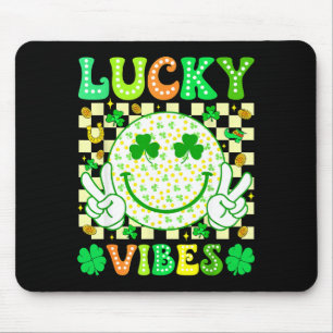 Groovy St Patricks Day Lucky Vibes Shamrock Women Mouse Pad