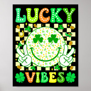 Groovy St Patricks Day Lucky Vibes Shamrock Women Poster