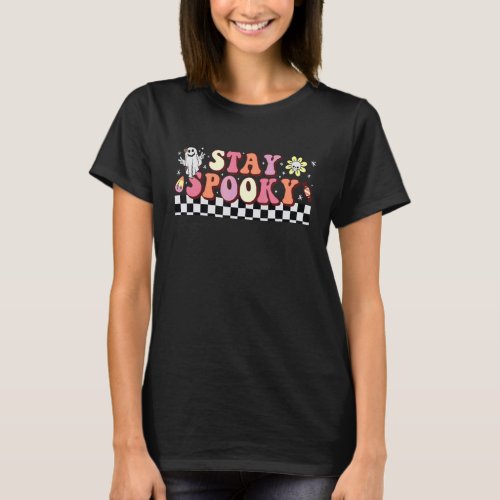 Groovy Stay Spooky Vibes Retro Floral Ghost Hippie T_Shirt