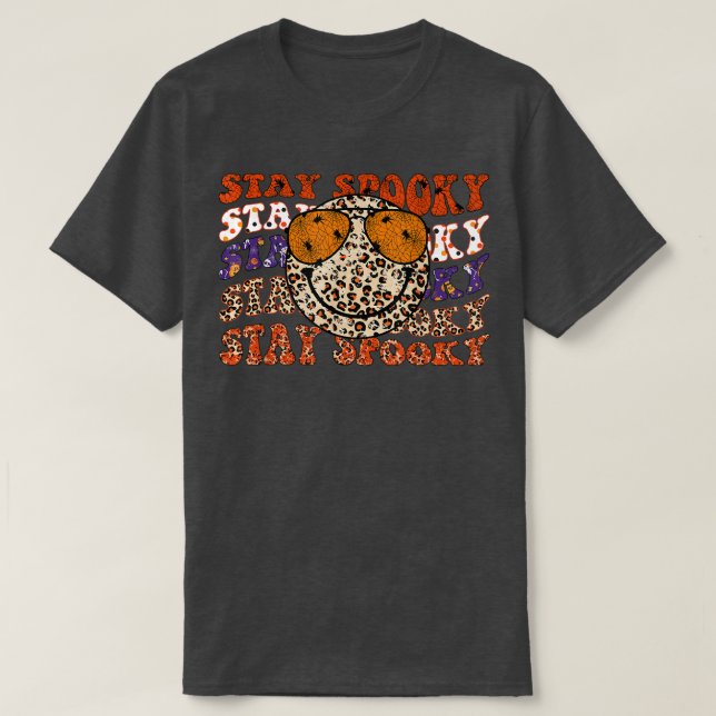 Groovy Stay Spooky Vibes Retro Smile Face Hippie H T-Shirt (Design Front)