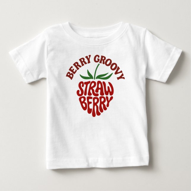 Groovy Strawberry Retro 70s Vibes Baby T-Shirt (Front)