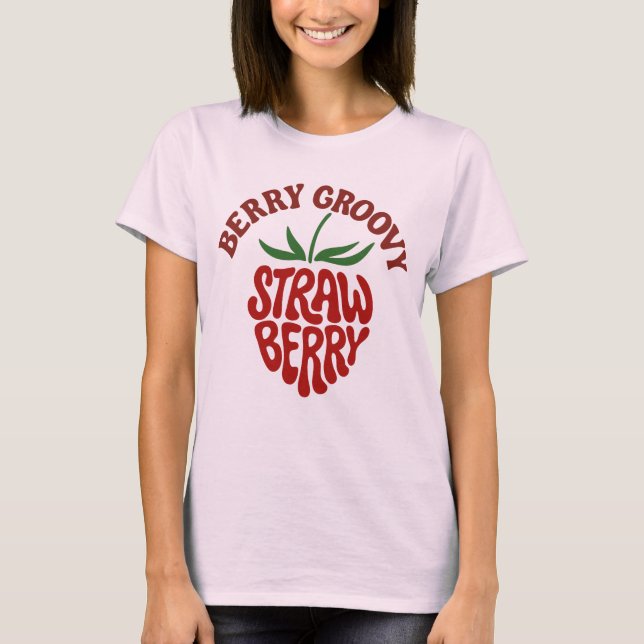 Groovy Strawberry Retro 70s Vibes T-Shirt (Front)
